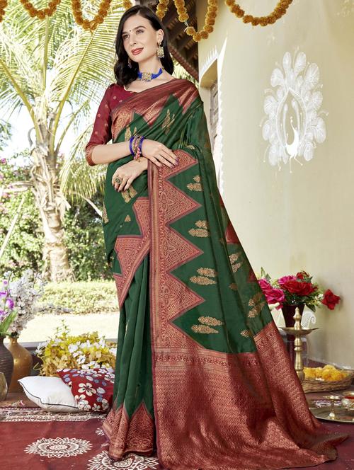 zari work kanjivaram saree with blouse - 20259877 - Very Small Image - 1