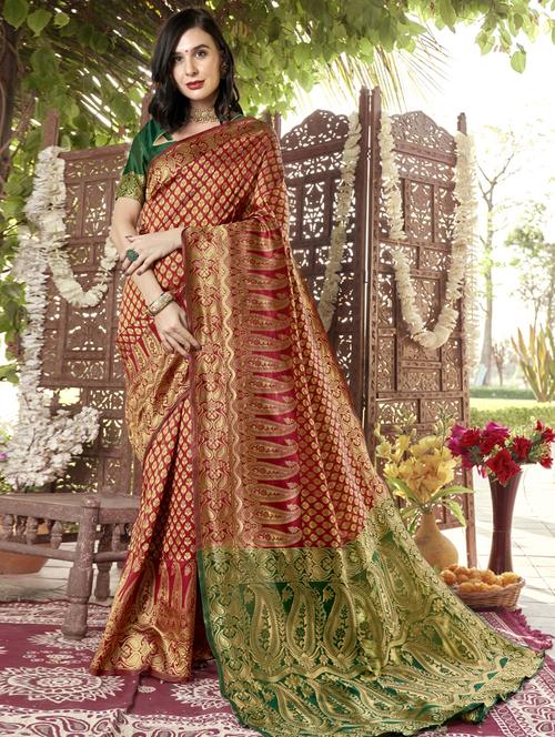 women zari work banarasi saree with blouse - 20259884 - Very Small Image - 1