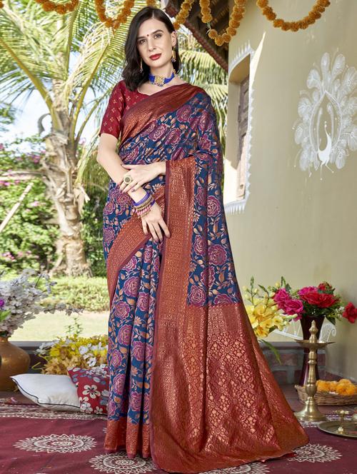 multi colored kanjivaram saree with blouse - 20259890 - Very Small Image - 1