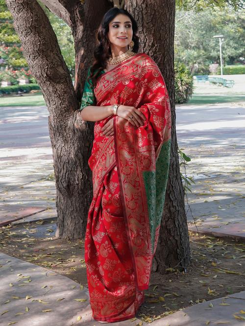 red colored banarasi saree with blouse - 20259891 - Very Small Image - 1