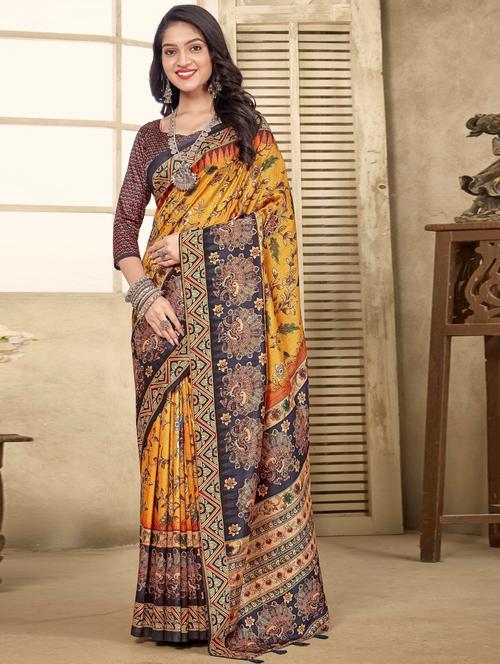 printed bhagalpuri saree with blouse - 20259898 - Very Small Image - 1