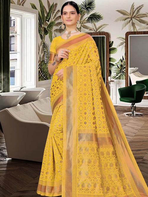 yellow colored chanderi saree - 20259908 - Very Small Image - 1