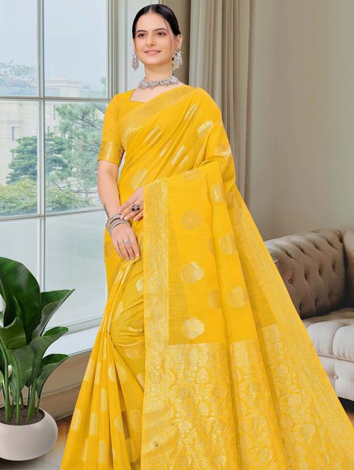 yellow colored chanderi saree with blouse - 20259913 - Very Small Image - 1