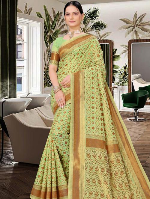 zari work chanderi saree with blouse - 20259914 - Very Small Image - 1
