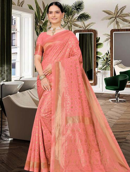 zari work chanderi saree with blouse - 20259920 - Very Small Image - 1