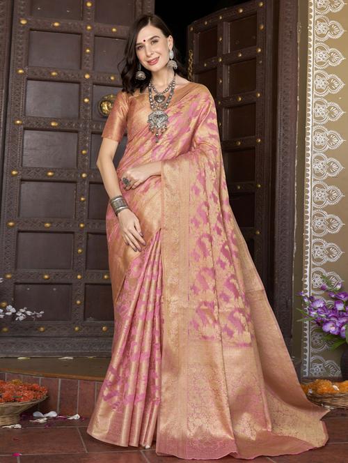 peach colored banarasi saree - 20259932 - Very Small Image - 1