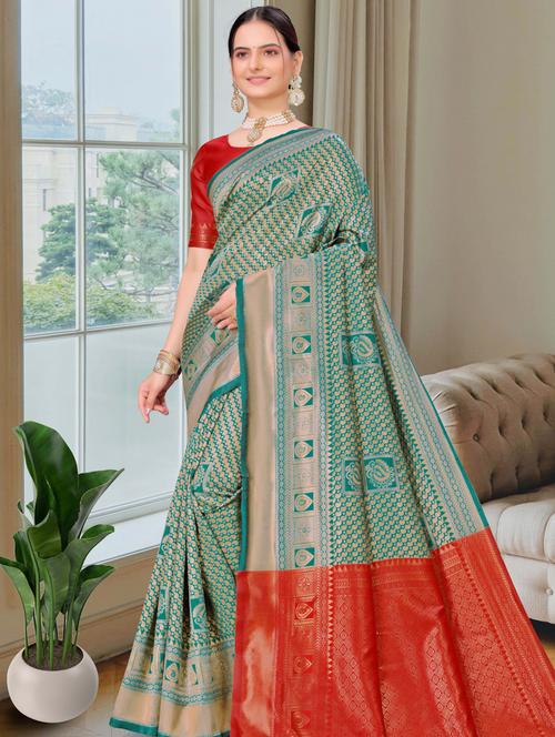 jacquard work banarasi saree - 20259934 - Very Small Image - 1