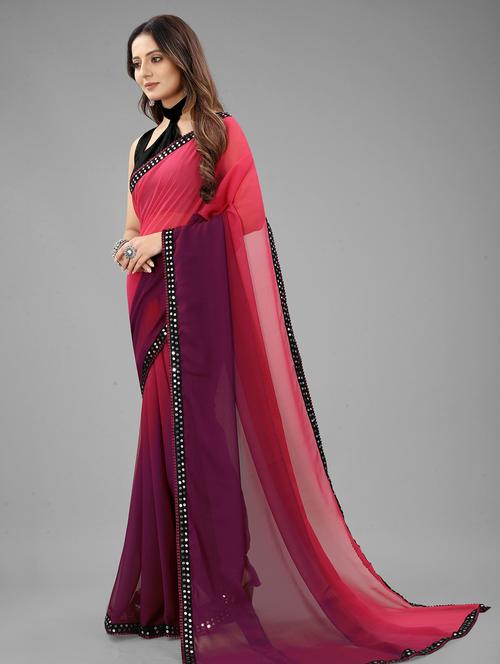 multi colored bordered saree with blouse - 20259946 - Very Small Image - 1