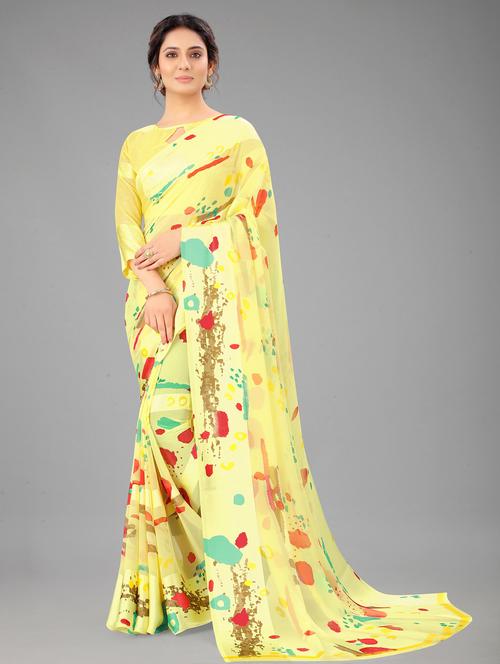 yellow colored printed saree - 20259988 - Very Small Image - 1