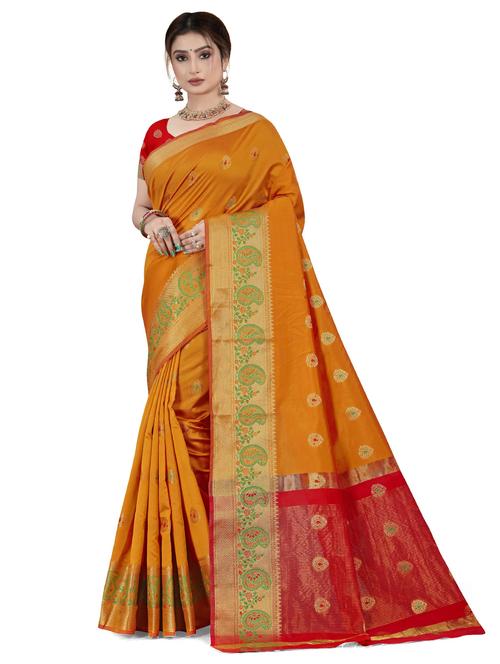 orange colored kanjivaram saree with blouse - 20260089 - Very Small Image - 1