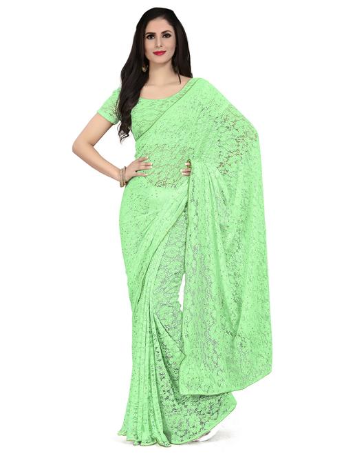neo mint colored plain saree with blouse - 20260119 - Very Small Image - 1
