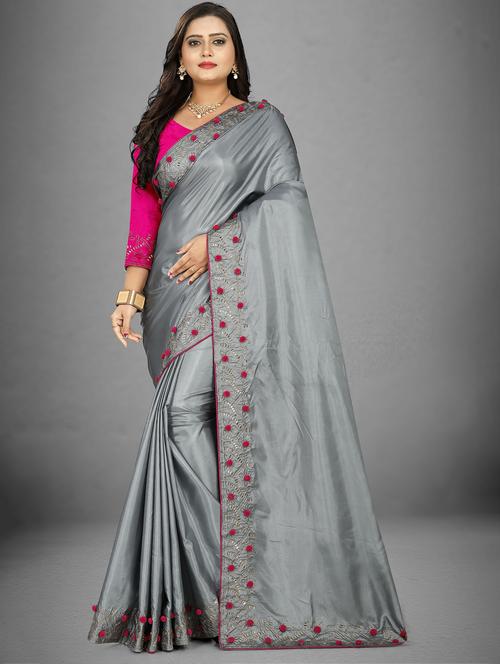 grey colored embellished saree with blouse - 20260238 - Very Small Image - 1
