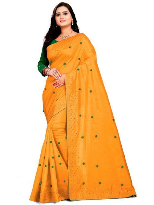 orange colored embellished saree - 20260239 - Very Small Image - 1