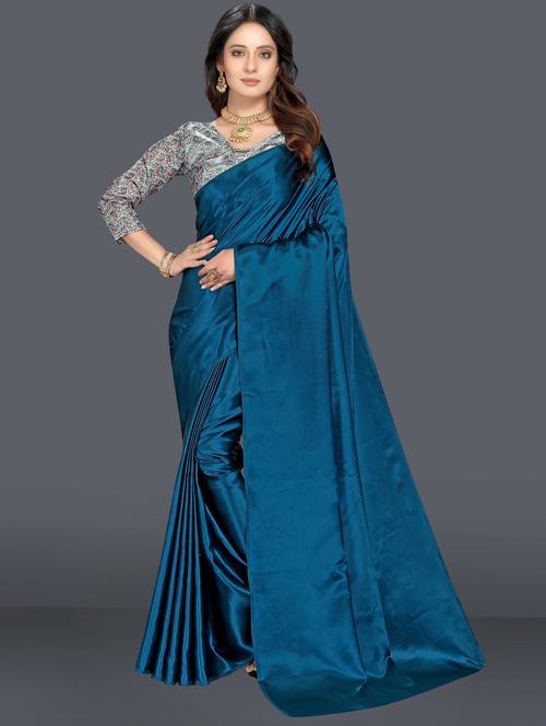 teal colored plain saree - 20260250 - Very Small Image - 1