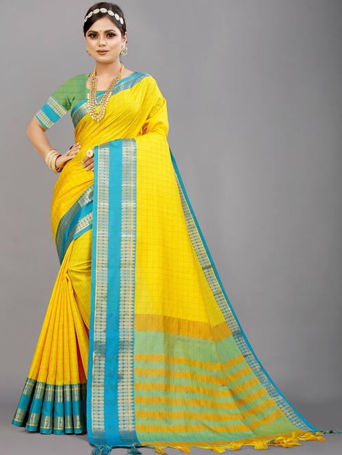 yellow colored southern silk saree with blouse - 20260336 - Very Small Image - 1