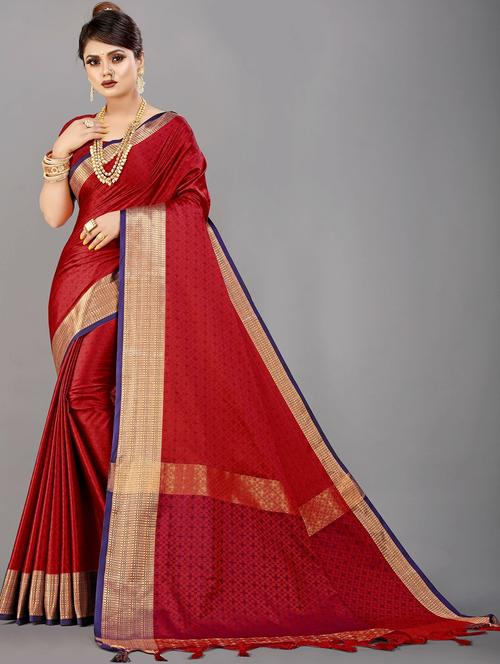 red colored bordered saree with blouse - 20260339 - Very Small Image - 1