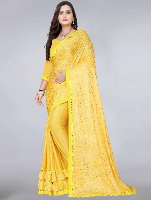 yellow colored ruffle saree with blouse - 20260367 - Very Small Image - 1