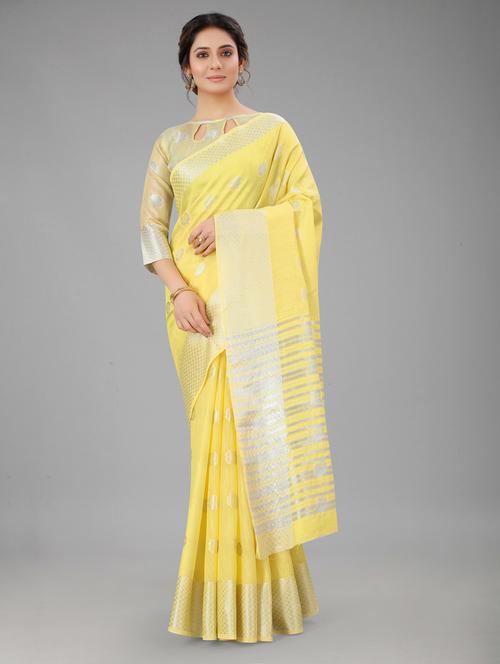 yellow colored handloom saree with blouse - 20260396 - Very Small Image - 1