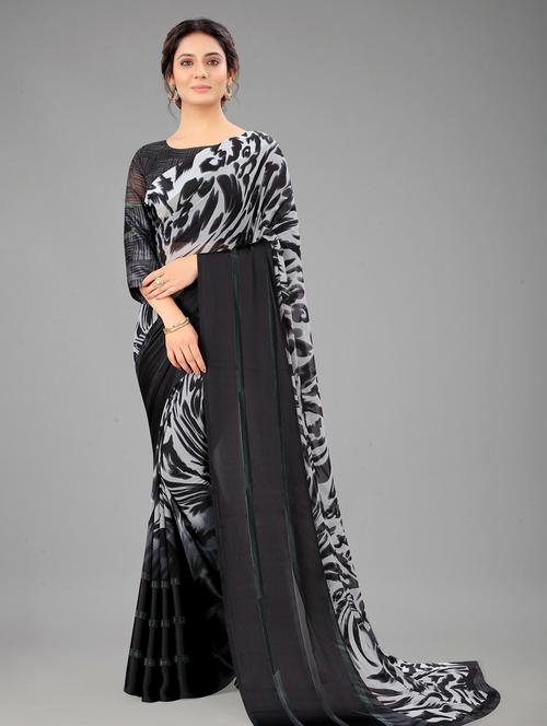 black georgette printed saree - 20260420 - Very Small Image - 1
