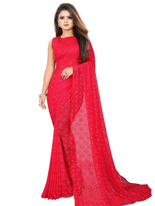 red colored embellished saree with blouse - 20260431 - Very Small Image - 1