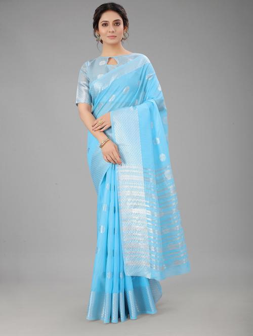 light blue colored handloom saree with blouse - 20260502 - Very Small Image - 1