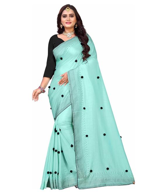 turquoise colored embellished saree with blouse - 20260584 - Very Small Image - 1