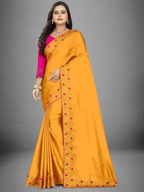 orange colored embellished saree - 20260634 - Very Small Image - 1