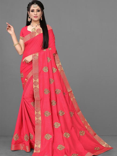 red colored embroidered saree with blouse - 20260733 - Very Small Image - 1