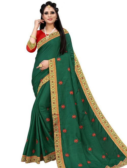 bottle green colored embroidered saree - 20260852 - Very Small Image - 1