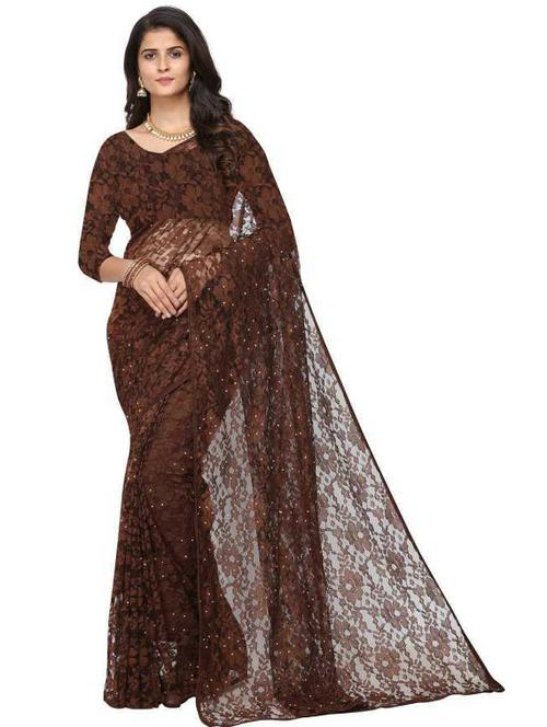 coffee brown colored embellished saree with blouse - 20260871 - Very Small Image - 1