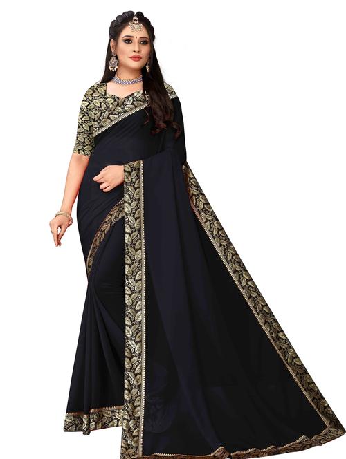 black colored bordered saree with blouse - 20260885 - Very Small Image - 1