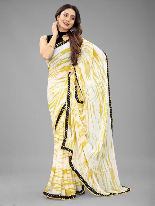 yellow colored printed saree with blouse - 20260933 - Very Small Image - 1