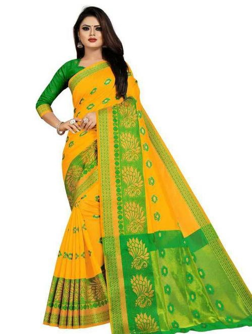 mustard colored banarasi saree - 20261016 - Very Small Image - 1