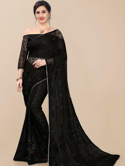 black colored embellished saree with blouse - 20261024 - Very Small Image - 1