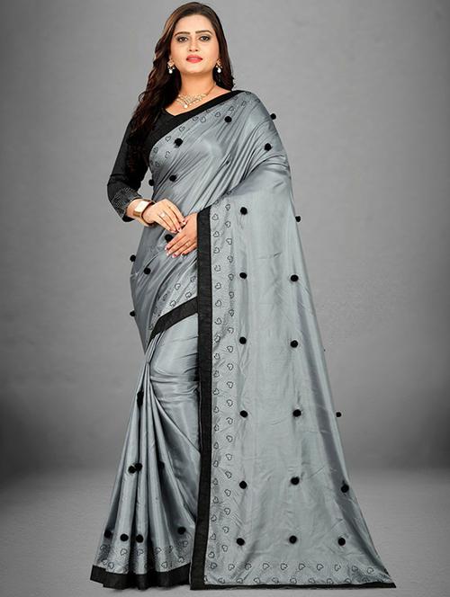 grey bordered saree with blouse - 20261028 - Very Small Image - 1