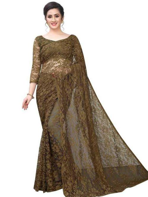 tan colored embellished saree with blouse - 20261072 - Very Small Image - 1