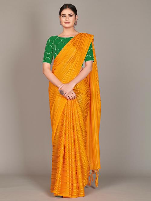 mustard colored printed saree with blouse - 20261100 - Very Small Image - 1