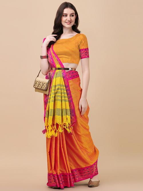 orange colored southern silk saree with blouse - 20261111 - Very Small Image - 1