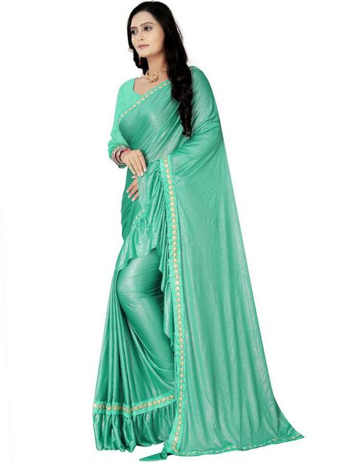 neo mint colored ruffle saree - 20261165 - Very Small Image - 1