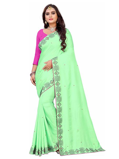 neo mint colored embellished saree with blouse - 20261183 - Very Small Image - 1