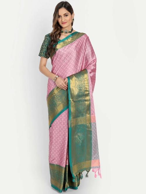 pink colored kanjivaram saree with blouse - 20261219 - Very Small Image - 1
