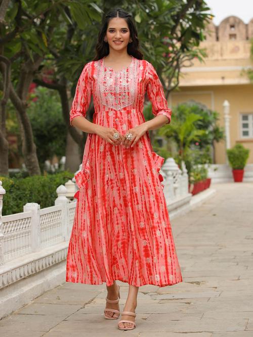 orange colored a-line kurta - 20261584 - Very Small Image - 1