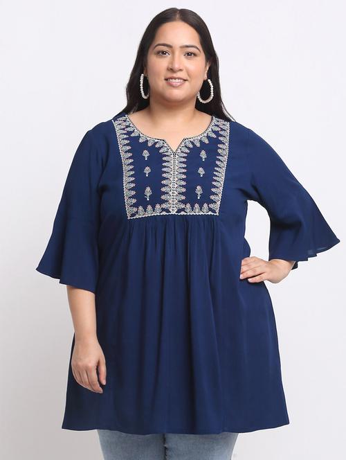 navy blue viscose plus tunic - 20261918 - Very Small Image - 1