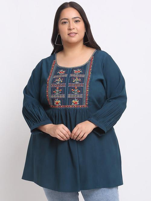 teal viscose plus tunic - 20261924 - Very Small Image - 1
