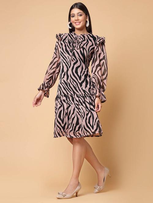 peach animal print drop waist dress - 20262051 - Very Small Image - 1