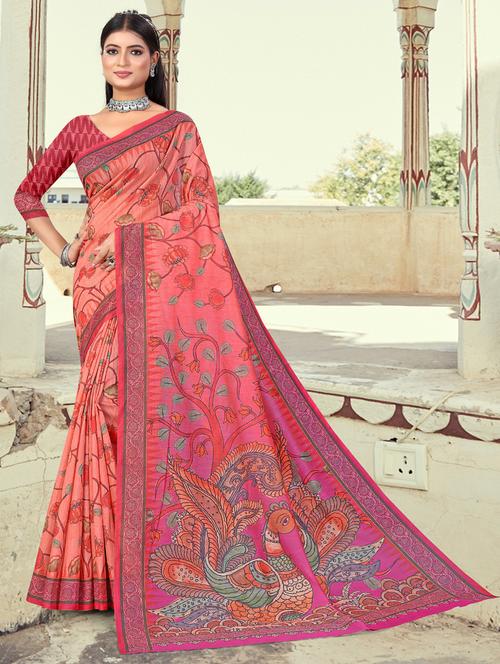 women's floral pink colored saree - 20262326 - Very Small Image - 1