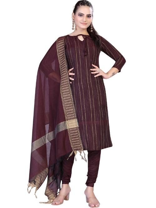 burgundy colored unstiched dress - 20263178 - Very Small Image - 1
