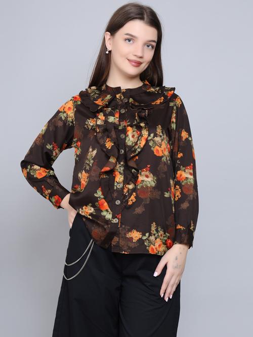 brown floral regular shirt - 20263343 - Very Small Image - 1