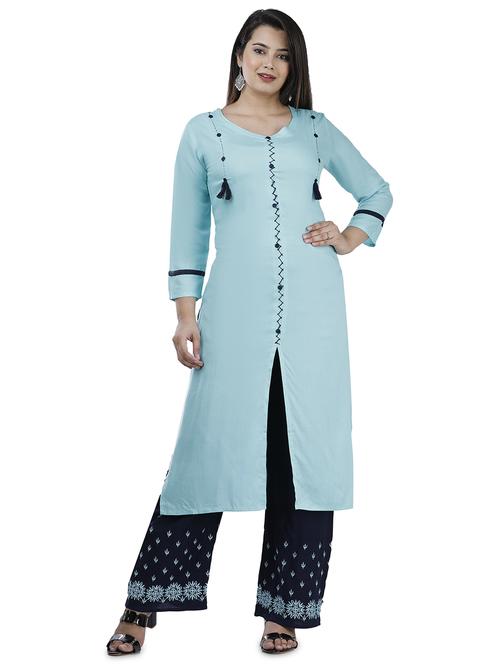 women light blue kurta palazzo set - 20263353 - Very Small Image - 1
