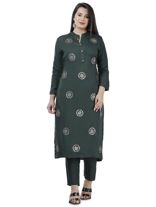 women green mandarin neck kurta pant set - 20263385 - Very Small Image - 1